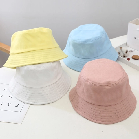 Sombrero De Pescador Para Niños Algodón Protección Solar Transpirable Cuerda Cortavientos Color Sólido Lindo Verano