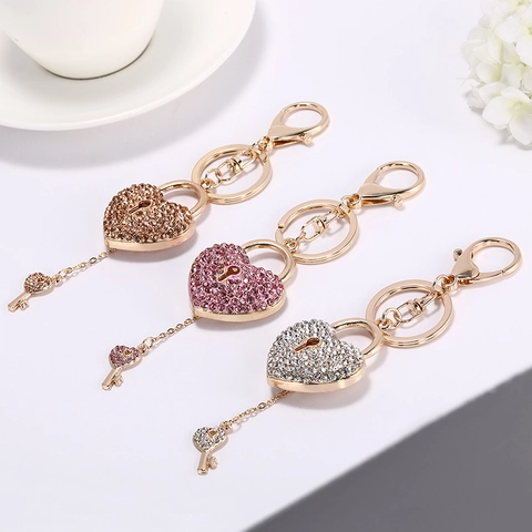 Herzschloss Schlüsselanhänger Legierung Strass Funkelnder Schlüsselring Mit Kleinem Schlüsselanhänger Romantischer Taschenanhänger Für Damen