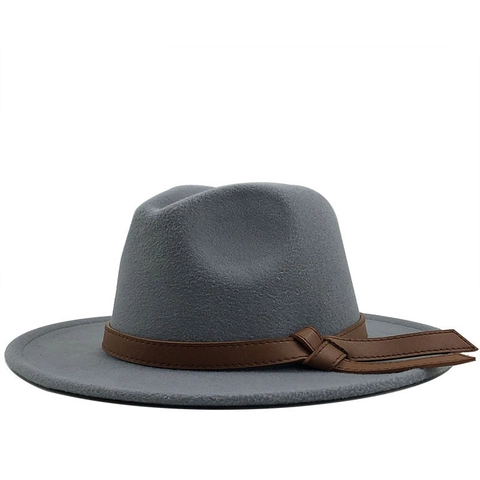 Vintage Wool Felt Fedora Hat Wide Brim Jazz Cap With Leather Belt Decoration Unisex British Style