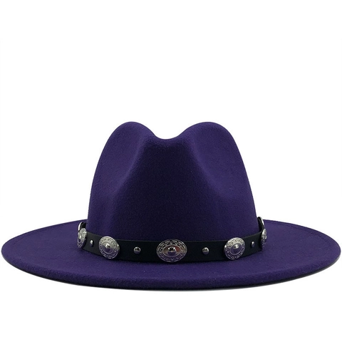 Fedora Hat Wool Felt Wide Brim British Retro Jazz Hat With Metal Leather Belt For Women Men