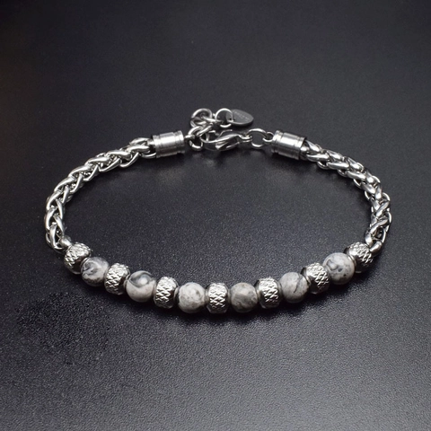 Stainless Steel Natural Stone Tiger Eye Beaded Chain Bracelet Adjustable Fashion Jewelry For Men