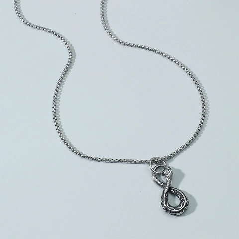 Collana Con Pendente Serpente Retro Lega Argento Simbolo Infinito Design Ouroboros Stile Street Hip Hop Punk Gioielli