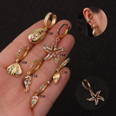 Pendientes Huggie Hoop De Circonita Multicolor Cobre Chapado En Oro Perforación De Cartílago Joyería Bohemia Para Mujeres