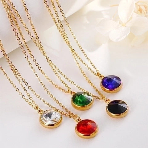 Simple Round Zircon 316L Stainless Steel Necklace And Earrings Jewelry For Women Elegant Gold Clavicle Chain