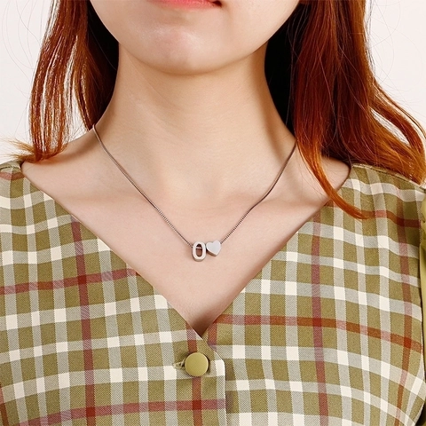 Edelstahl Initial Herz Halskette Polierter Alphabet Buchstabe Anhänger Quadratische Gliederkette Modeschmuck Für Damen Herren