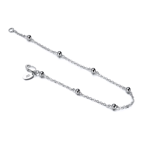 S925 Sterling Silver Beaded Bracelet For Women Minimalist Polished Sphere Link Chain Bracelet Italy Style Jewelry Gift