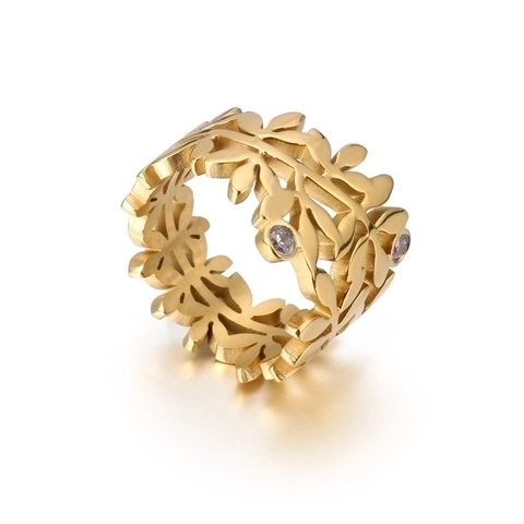 Anello Foglia Cava Ramoscello Ulivo Acciaio Inossidabile Zircone Intarsiato Gioielli Moda Donna Oro Oro Rosa Argento
