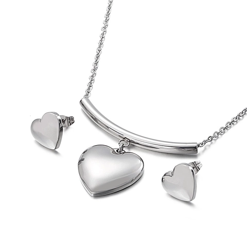 Parure de Bijoux en Cœur en Acier Inoxydable pour Femmes Collier avec Pendentif Cœur 3D Minimaliste et Boucles d'Oreilles Clous Assorties Bijoux Cadeau