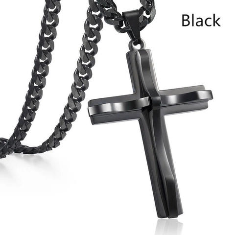 Stainless Steel Double Layered Cross Pendant Necklace For Men Hip Hop Cuban Chain Personalized Jewelry