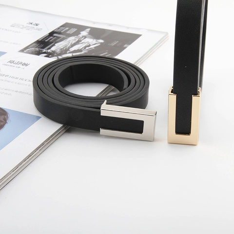 Cinturón Fino Para Mujer De Cuero Sintético Correa De Cintura Con Hebilla Rectangular De Aleación Accesorio Moda Minimalista Para Jeans Vestidos
