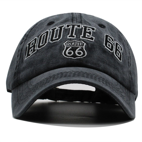 Cappello Da Baseball In Cotone Lavato Vintage Con Ricamo 3D Route 66 Retrò Berretto Da Sole Regolabile Unisex