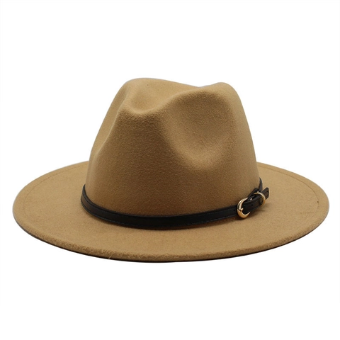 Sombrero Fedora Clásico Fieltro De Lana Ala Ancha Plana Estilo Británico Vintage Con Banda De Cuero Hebilla De Metal
