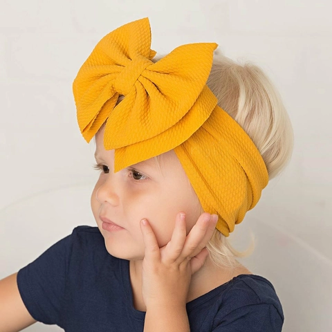 Baby Headband Oversized Bow Waffle Knit Elastic Hair Band Toddler Kids Soft Headwrap Solid Color Hair Accessories