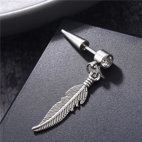 Orecchino A Lobo Con Ala Di Piuma In Acciaio Inossidabile Con Zirconia Stile Punk Gotico Per Uomo Donna