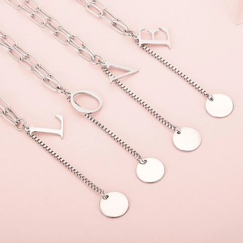 Collana Letra Iniziale Acciaio Inossidabile Ciondolo Alfabeto Catena Mista Graffetta Gliederkette Disco Rotondo