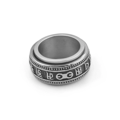 Anillo Giratorio De Acero Inoxidable Vintage Mantra De Seis Caracteres Meditación Budista Joyería Para Hombres
