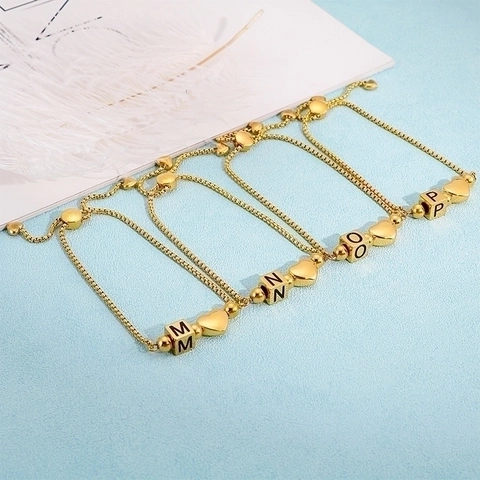 Initial Buchstabe Herz Anhänger Armband 316L Edelstahl Verstellbar Bolo Box Kette Mode Schmuck Für Frauen