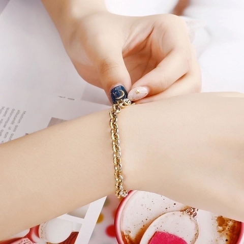 Bracciale A Catena Acciaio Inossidabile 316L Semplice O-Link Gioielli Minimalisti Per Donne Ragazze Regolabile Argento