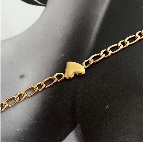 Heart Pendant Figaro Chain Necklace 18K Gold Plated 316L Titanium Steel Minimalist Smooth Solid Jewelry For Women