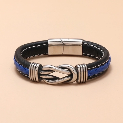 Herren Geflochtenes Lederarmband Mit Edelstahl Magnetverschluss Und Unendknoten Trendiges Punk Bicolor Armband
