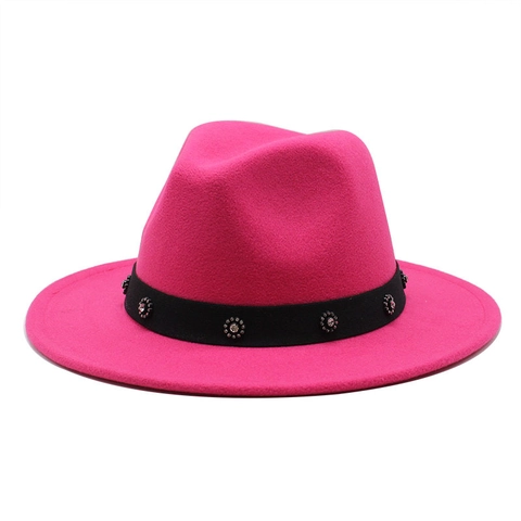 Cappello Fedora Donna Feltro Di Lana Tesa Larga Vintage Jazz Cap Con Fascia Di Strass Elegante Autunno Inverno