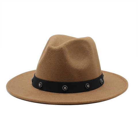 Vintage Fedora Hat Wool Felt Wide Brim With Rhinestone Flower Decorative Band Elegant Unisex Classic Accessory