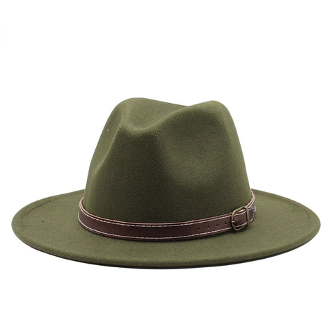 Cappello Fedora In Feltro Di Lana Tesa Larga Piatta Stile Jazz Britannico Vintage Con Fibbia Unisex