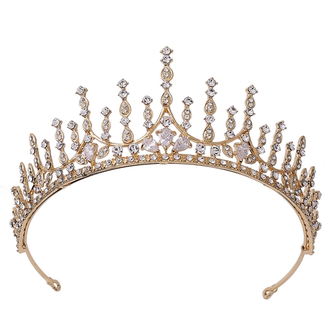 Lussuosa Corona da Sposa in Lega con Strass e Zirconia Tiara Vintage Oro Argento Copricapo da Sposa per Donna Compleanno Festa Accessorio