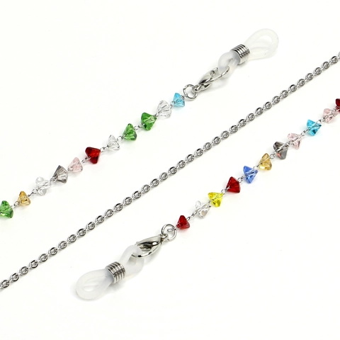 Catenina Per Occhiali In Acciaio Inossidabile Perle Di Cristallo Colorate Cordino Antiscivolo Per Occhiali Da Sole Donna Uomo