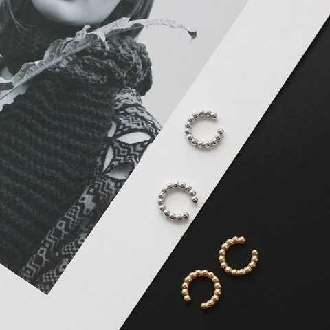 Ear Cuff Con Perline Acciaio Inossidabile 316L Placcato Oro 18K Senza Piercing Gioielli Geometrici Minimalisti Unisex