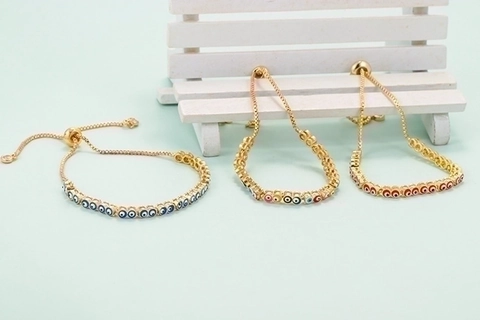 Bracciale Regolabile in Rame Malocchio per Donna Colorato Smalto Gocciolante Oro Placcato Zirconia Catena Bracciale Gioielli Moda Regalo