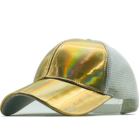 Cappello Da Baseball In Pelle PU Laser Olografico Con Rete Regolabile Protezione Solare Cappello Trucker Di Moda