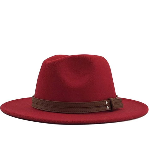 Fedora Hat Wool Felt Wide Brim Jazz Cap With Leather Band And Rivets Vintage British Style Unisex For Autumn Winter