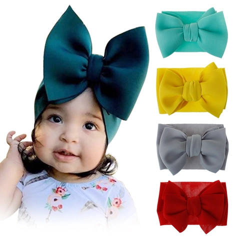 Baby Headband Oversized Bow Soft Elastic Hair Band Cute Headwrap For Newborn Infant Toddler Girls Solid Color Accessory
