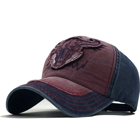 Vintage Baseballkappe Aus Gewaschener Baumwolle Bullenschädel-Patch Ausgefranster Rand Western Streetwear Sonnenhut Für Herren Damen