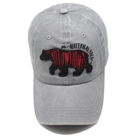 Baseball Cap Washed Cotton Yellowstone National Park Bear Embroidery Retro Distressed Outdoor Adjustable Sport Hat Men Women