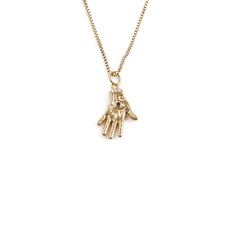 Hamsa Hand Oog Hanger Ketting 18K Verguld Koperen Doos Ketting Zirkoon Blauwe Steen Hip Hop Geometrische Sieraden Dames