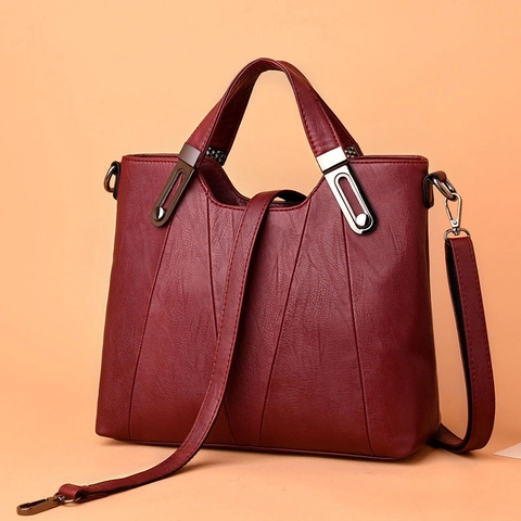 Large Capacity Women PU Leather Tote Bag Fashion Stitching Shoulder Bag Crossbody Bag For Middle-Aged Mother Handbag