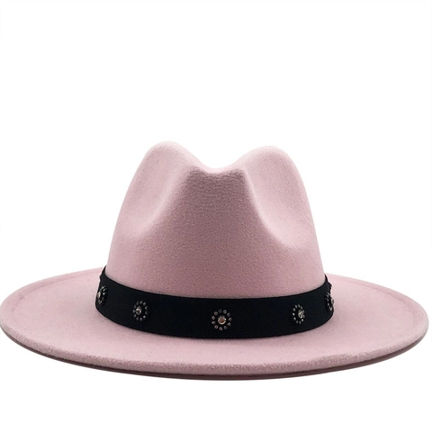Wide Brim Fedora Hat Woolen Felt Vintage Style Rhinestone Flower Band Party Travel Accessories For Women And Men
