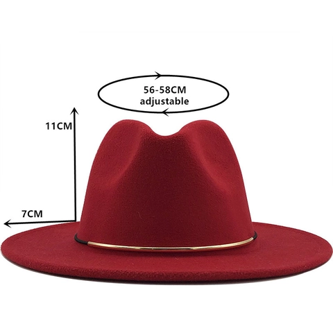 Wool Felt Fedora Hat Wide Brim Jazz Cap With Gold Metal Band Decoration For Women Men British Style