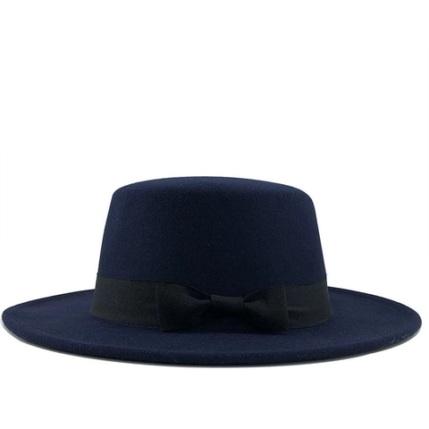 Cappello Boater In Feltro Di Lana Tesa Larga Con Fiocco In Nastro Stile Jazz Retrò Per Autunno Inverno