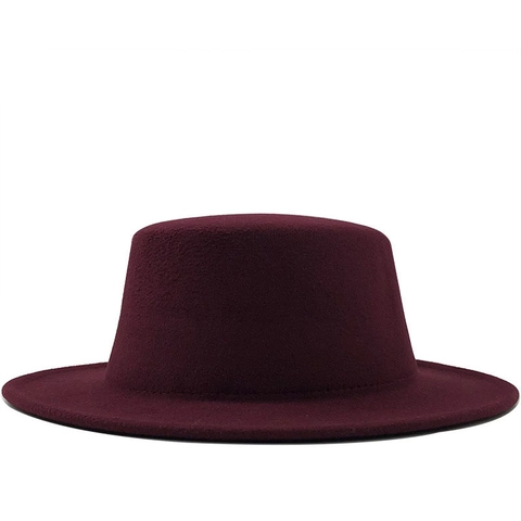 Sombrero Boater Clásico De Fieltro De Lana Ala Ancha Color Sólido Ajustable Vintage Elegante Fedora Jazz Unisex