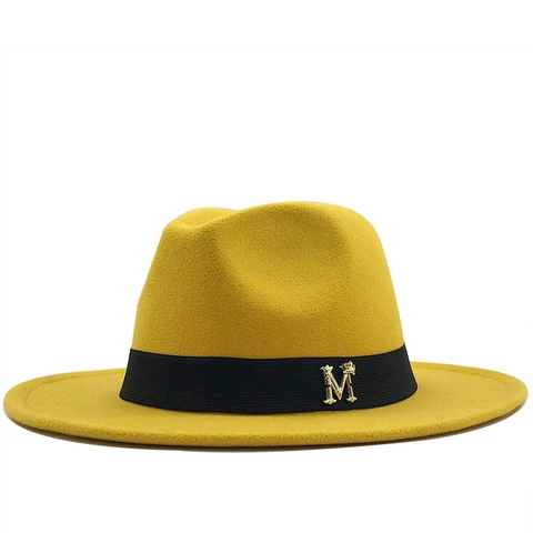 Fedora Jazz Hut Wollfilz Breite Krempe Mit M Buchstabe Krone Schnalle Retro Mode Herbst Winter Outdoor Damen Herren