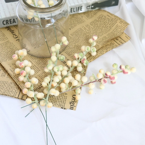 Artificial Berry Stems Christmas White Flocked Fuzzy Berries Sprigs For Winter Holiday DIY Crafts Home Decor