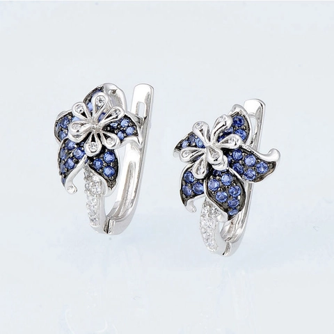 French Elegant Flower Leverback Earrings Copper Blue White Zirconia Inlaid Mandala Floral Earrings For Women Daily Jewelry