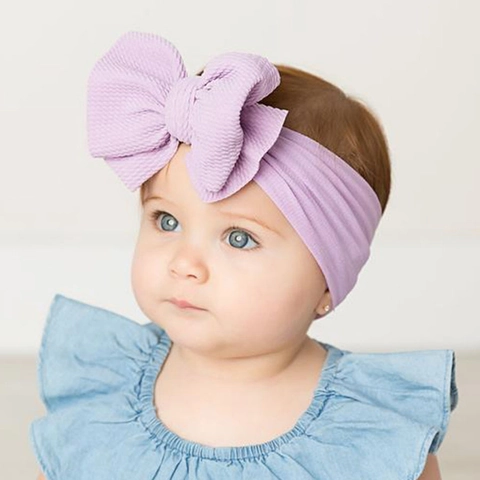 Baby Headband Nylon Large Bow Knot Soft Elastic Stretchy Hair Band Ribbed Knit Headwrap Infant Toddler Newborn Accessory