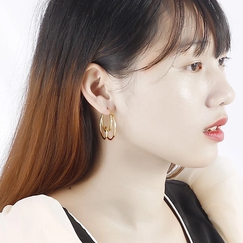 Geometric Interlocking Triple Hoop Earrings Stainless Steel High Polished Minimalist Round Circle For Women