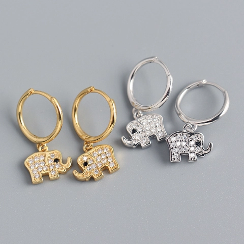 Elephant Dangle Hoop Earrings 925 Sterling Silver Sparkling Cubic Zirconia Animal Huggie INS Style Women Jewelry Gift