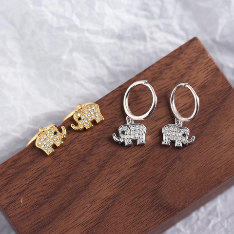 Elephant Dangle Hoop Earrings 925 Sterling Silver Sparkling Cubic Zirconia Animal Huggie INS Style Women Jewelry Gift