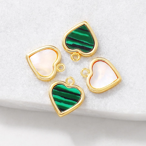Herzform Anhänger DIY Schmuckherstellung Charms Vergoldetes Kupfer Mit Malachit Perlmutt Inlay Für Halskette